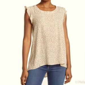 ⚡️⚡️Everleigh Womens Crew Neck Top Cap Sleeve Ivory Tan Tiny Print Size Small